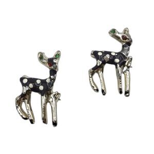 Vintage Fawn Deer Metal Enamel Rhinestone Scatter Brooches Set of 2